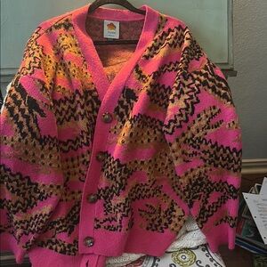 Pink and Black Patterned Cardigan